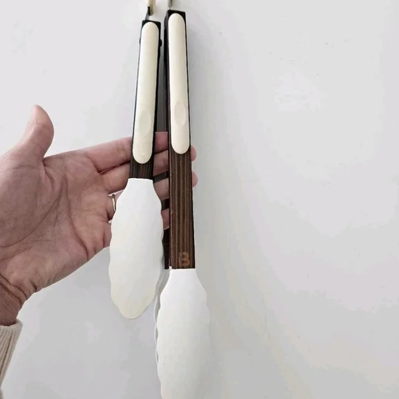 White and Brown Kitchen Tongs Set - Picture 3 of 3